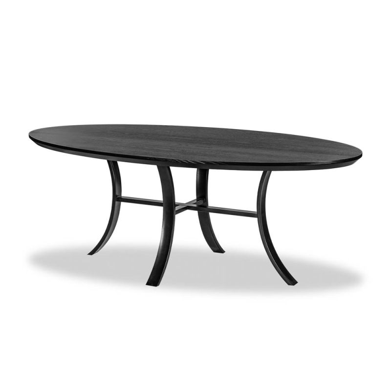 Oval shaped black ash dining table with curved legs