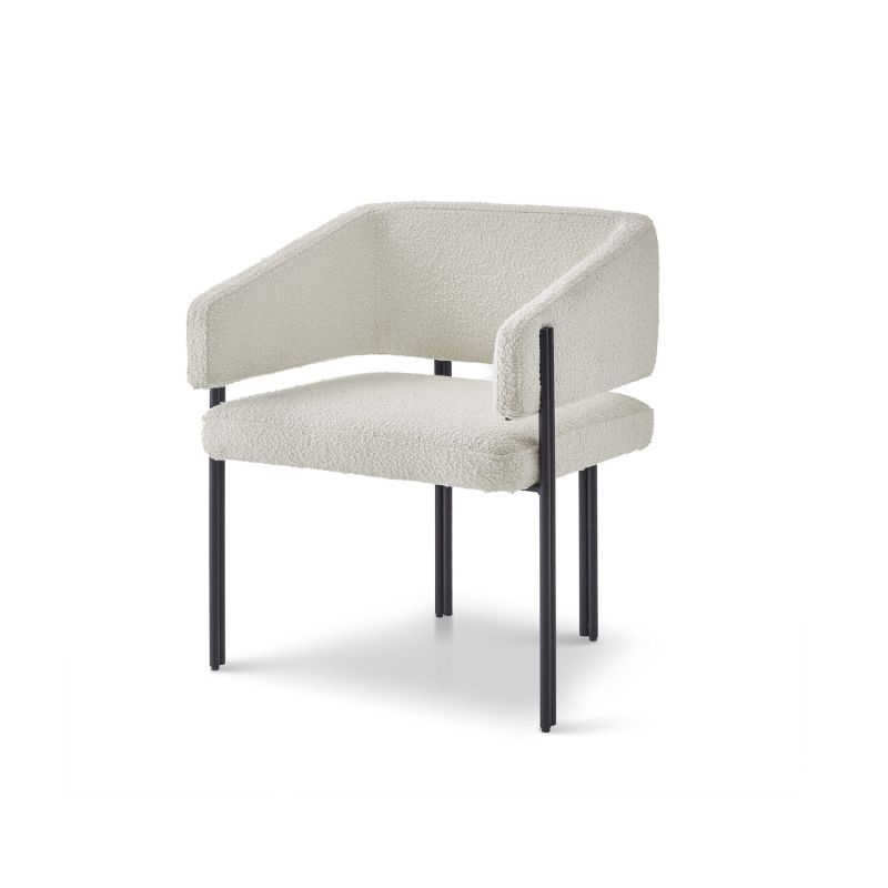 Squared wrap-around chair with neutral upholstery and black frame