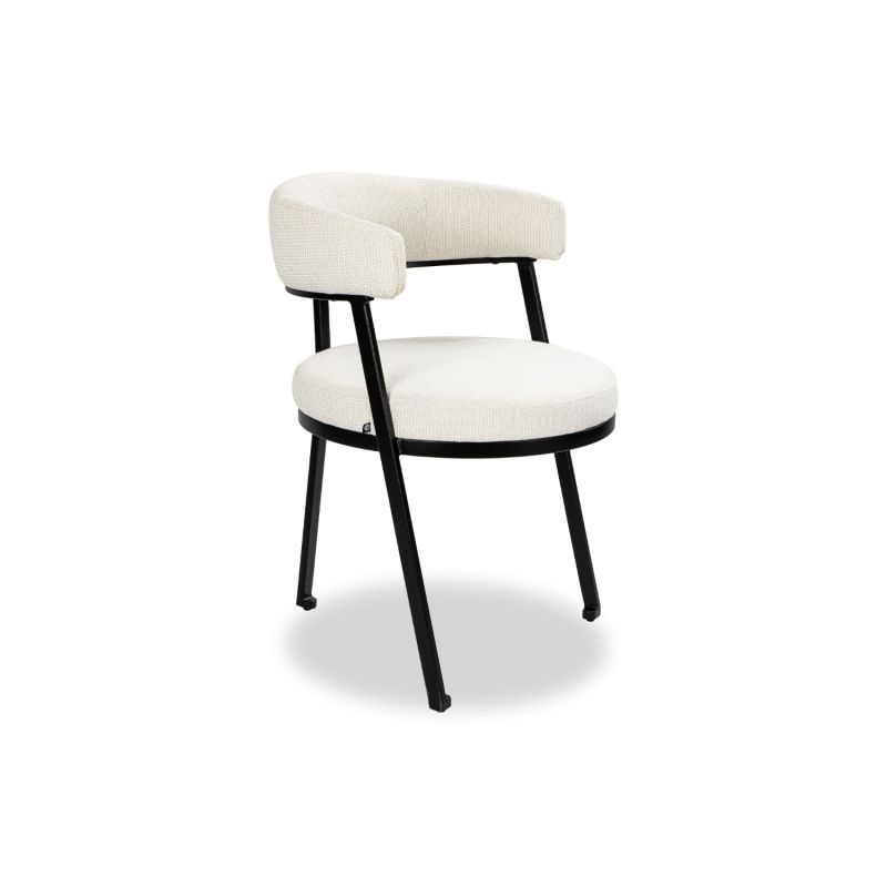 Minimal style dining chair in Pilman Beige with rounded seat and curved backrest