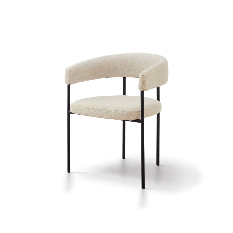 Dining chair with steel black frame and wrap-around backrest in neutral upholstery