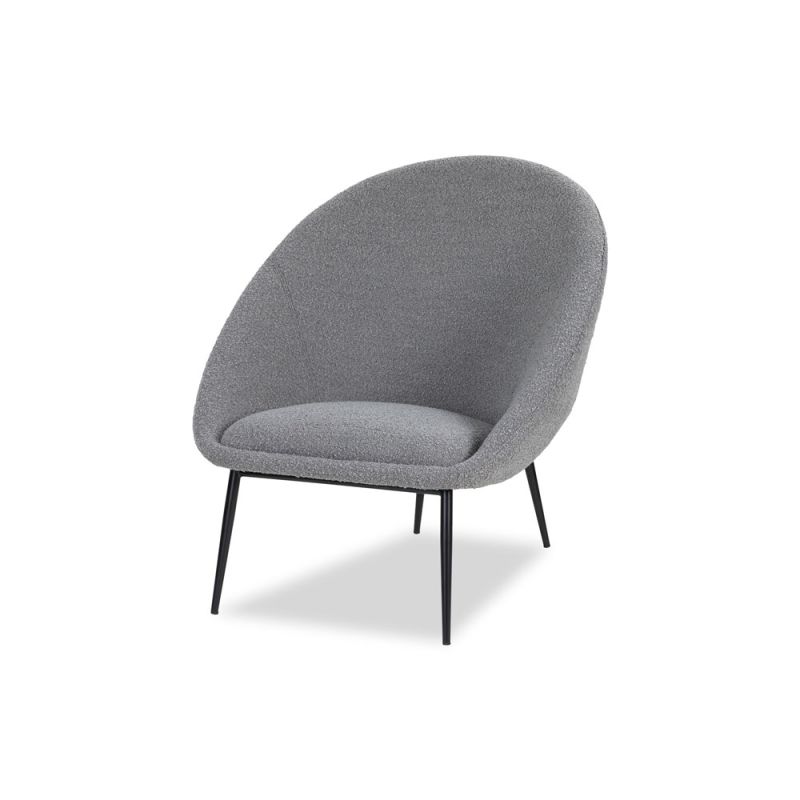 Elegant tub chair in boucle grey upholstery with black legs