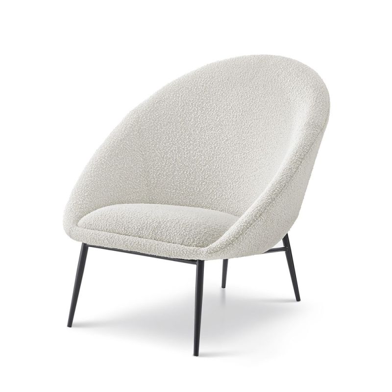 Elegant tub chair in neutral boucle upholstery with black legs