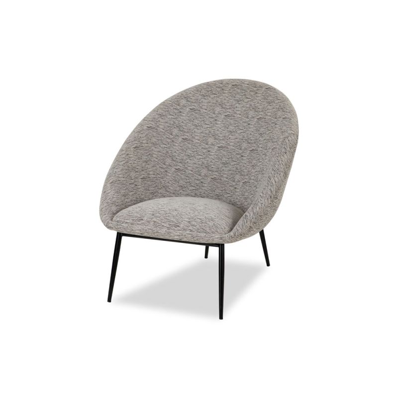 Elegant tub chair in neutral grey upholstery with black legs