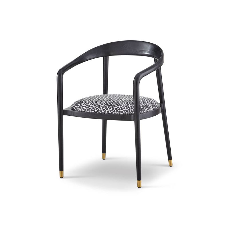 Black scandi structured dining chair with black and white pattern seat