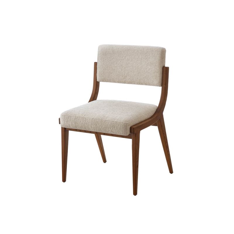 Scandi inspired dining chair with brown wood frame and cream upholstery