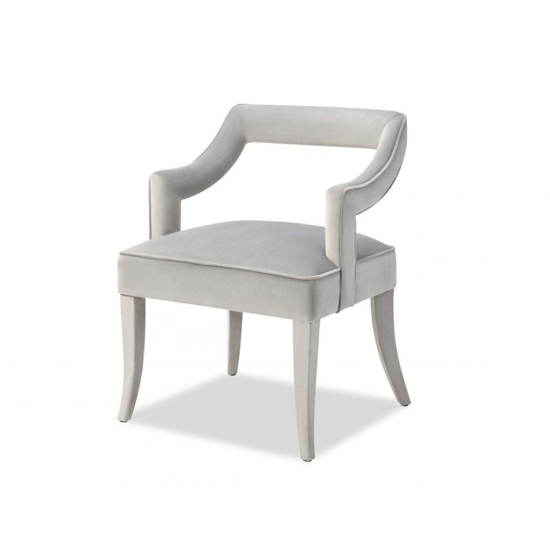 A sophisticated dining chair by Liang & Eimil with a gorgeous grey upholstery and open back design