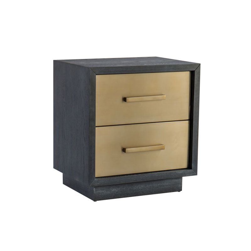 Bedside table with brushed brass drawers and black ash veneer edges