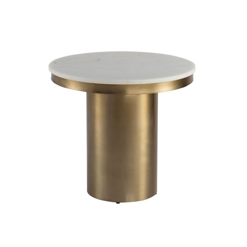 Brass plinth side table with white marble top