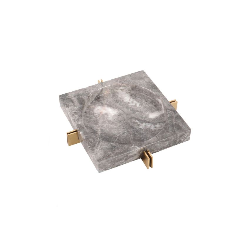 Grey marble ashtray with brass stands