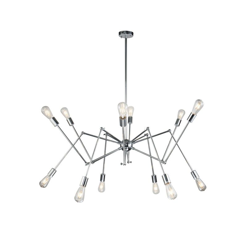 geometric chandelier with nickel finish with upturned and downturned bulbs