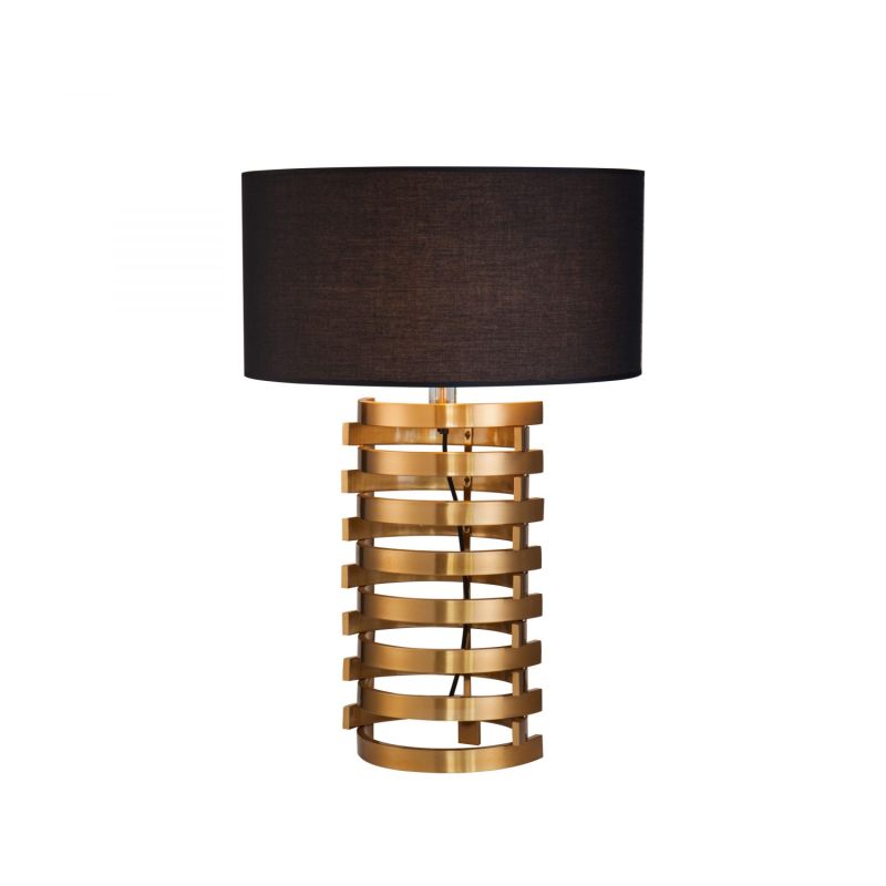 Brass base table lamp with oval black shade