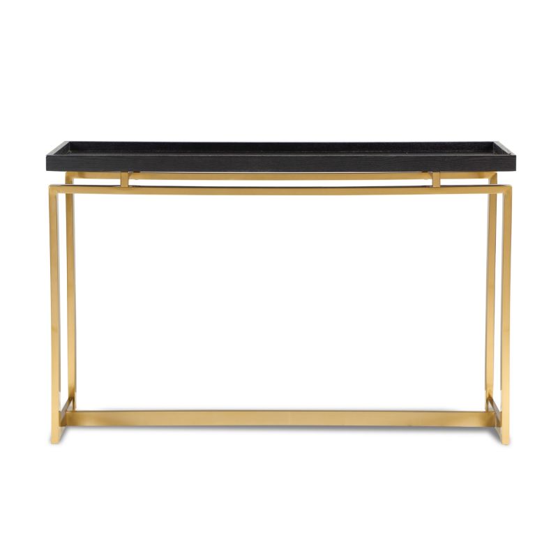 Black ash veneer console table with flawless brass metal frame