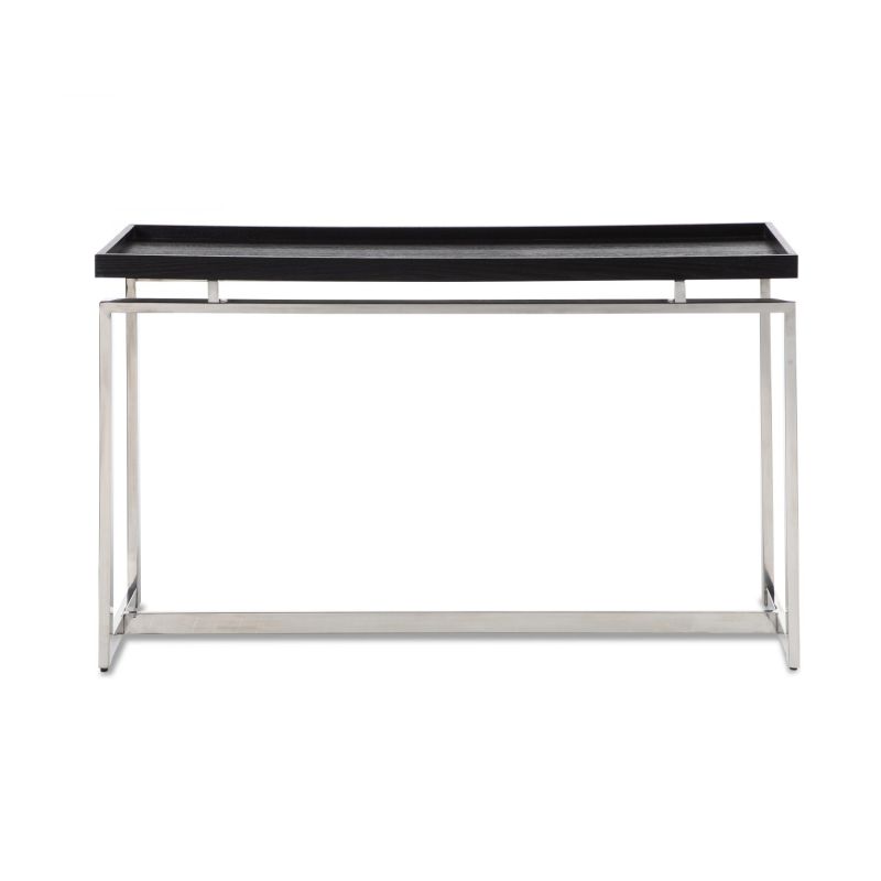 Black ash veneer console table with flawless silver metal frame