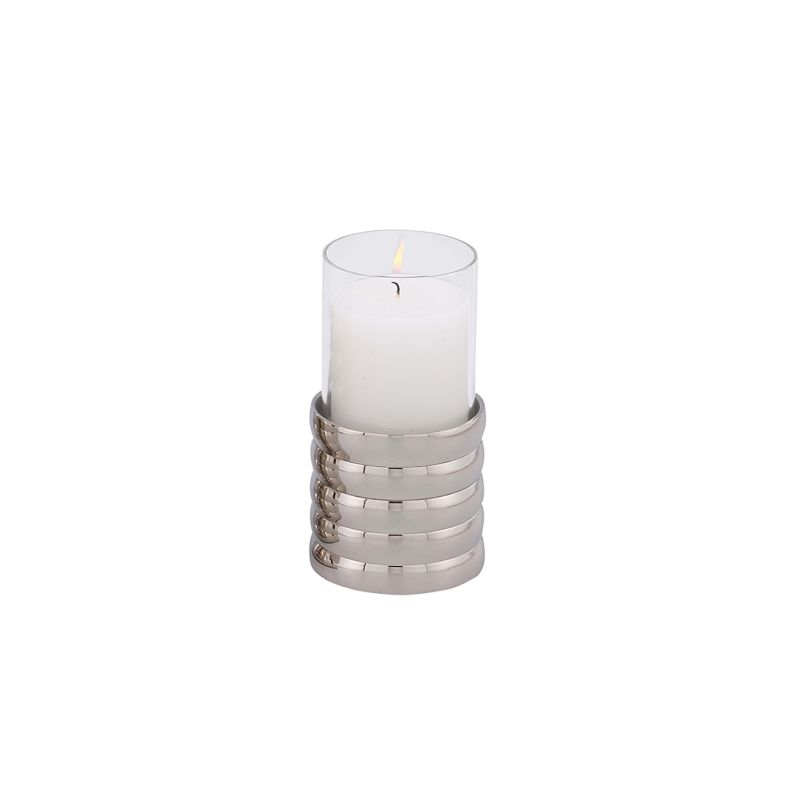 Small pillar candle holder in chromatic finish