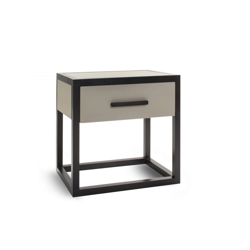 A luxury one-drawer bedside table with a taupe and wenge finish