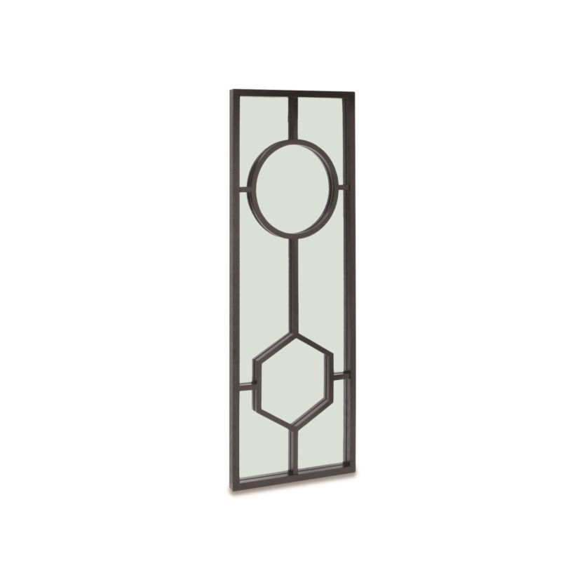 Large rectangular wooden mirror with geometric shape designs 