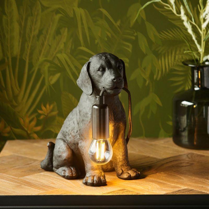 Black steel Labrador table lamp