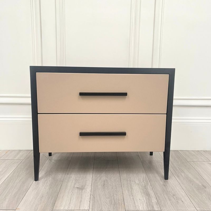 Elegant faux leather chest of drawers in a sophisticated neutral