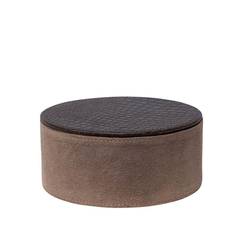 Nude suede box with brown leather croc-print lid