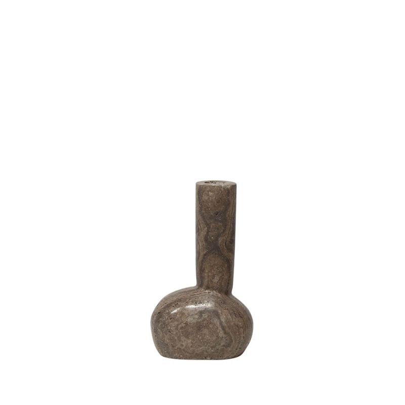 Brown/Grey dark travertine vase in small