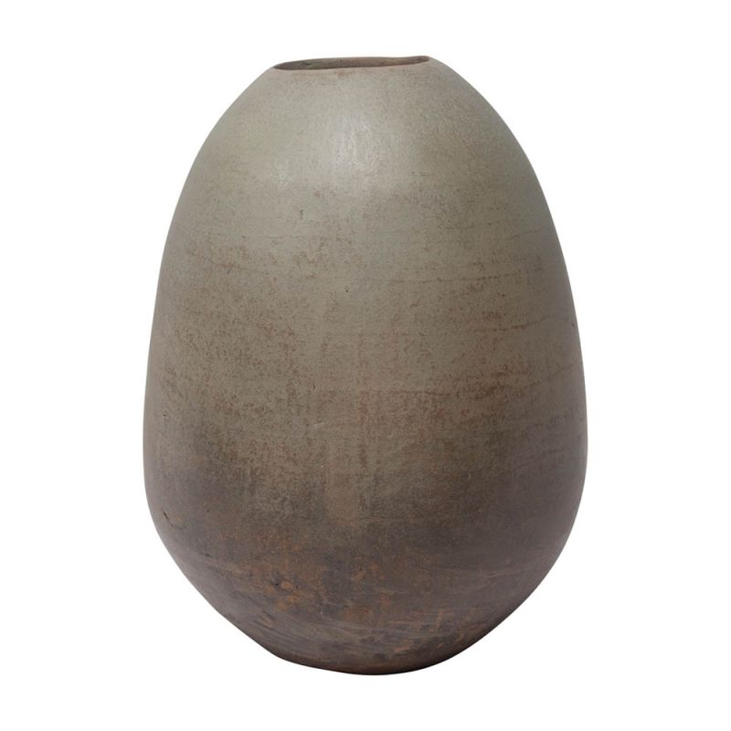 Organically shaped brown terracotta vase with distressed finish