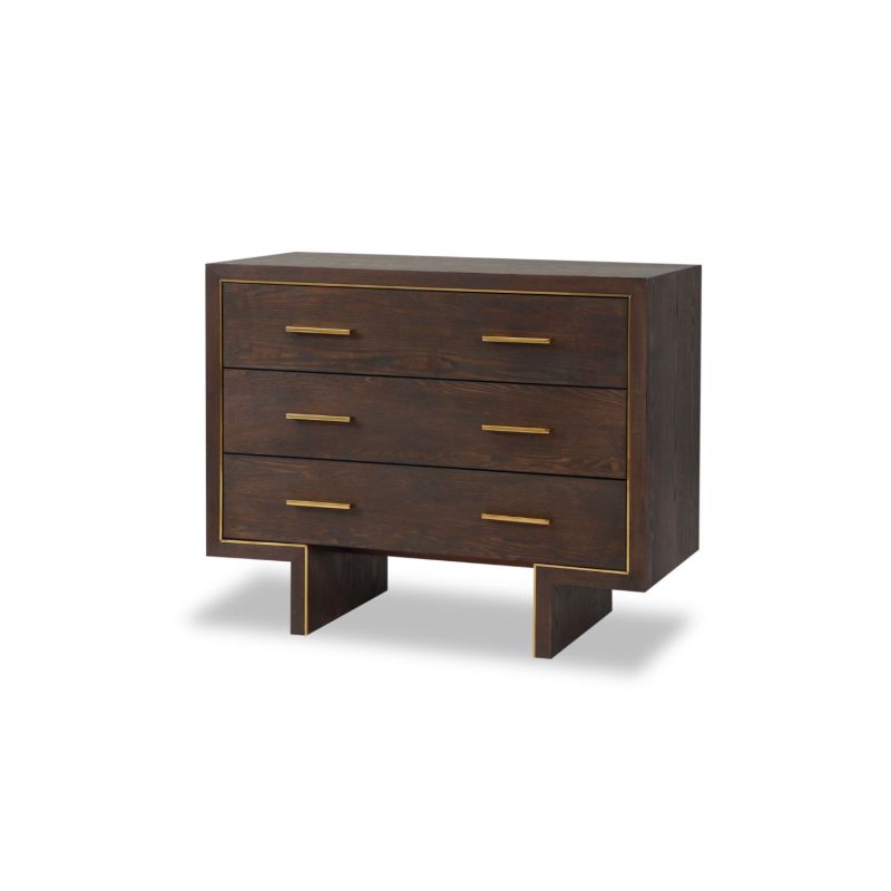 Dark brown chest with six drawers and brass handles