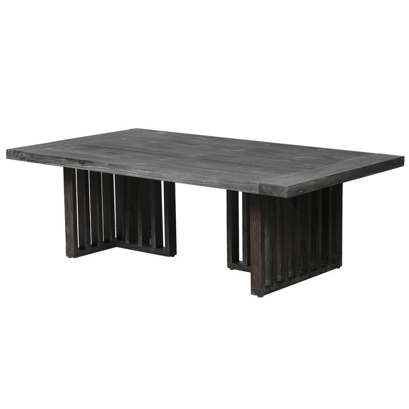 Black rectangular coffee table with slatted legs