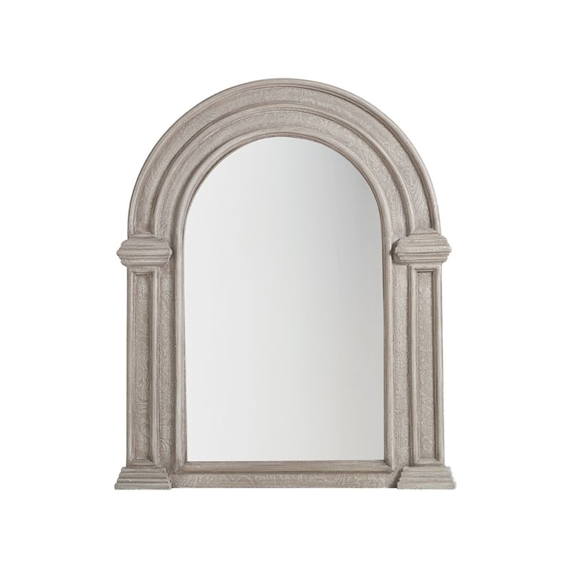 A timelessly stylish wall mirror with an arched wooden frame