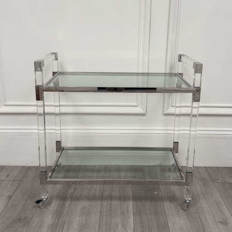 A luxurious modern Monaco drinks trolley in a dazzling nickel finish