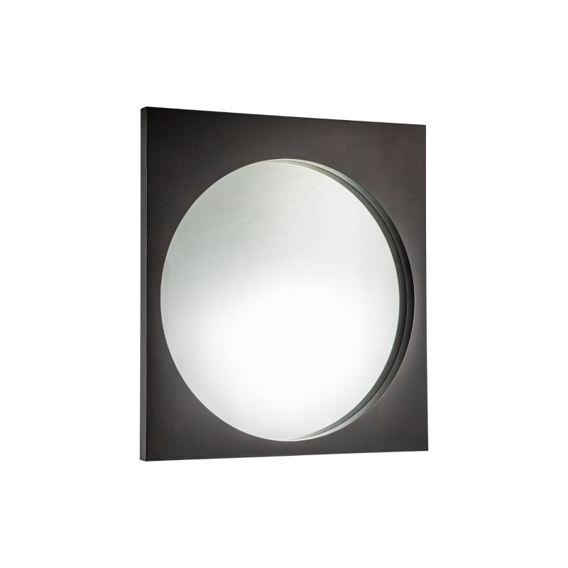 Circular mirror with wooden frame fashioned in antique bronze finish