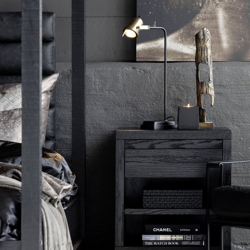 Black minimalist table lamp with gold head