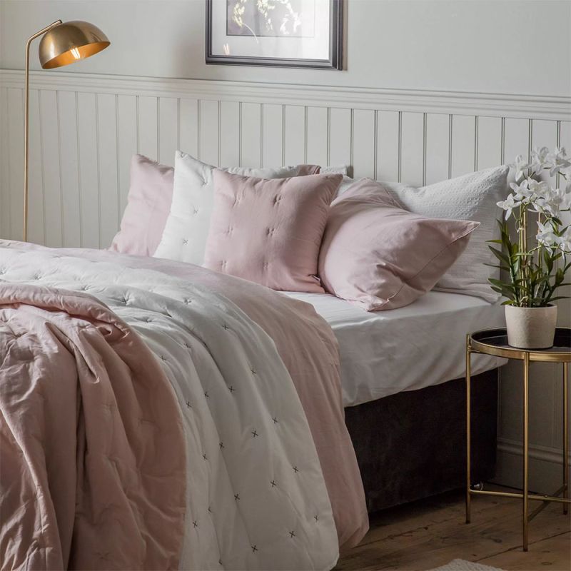 Blush and white double sided bedspread