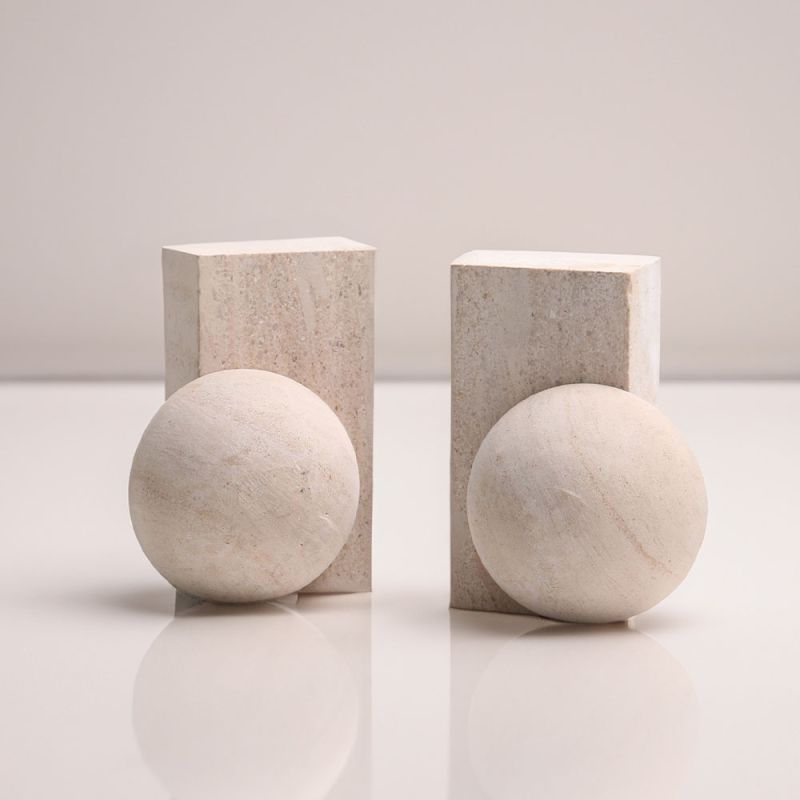 Elegant marble bookends with two spheres on either side