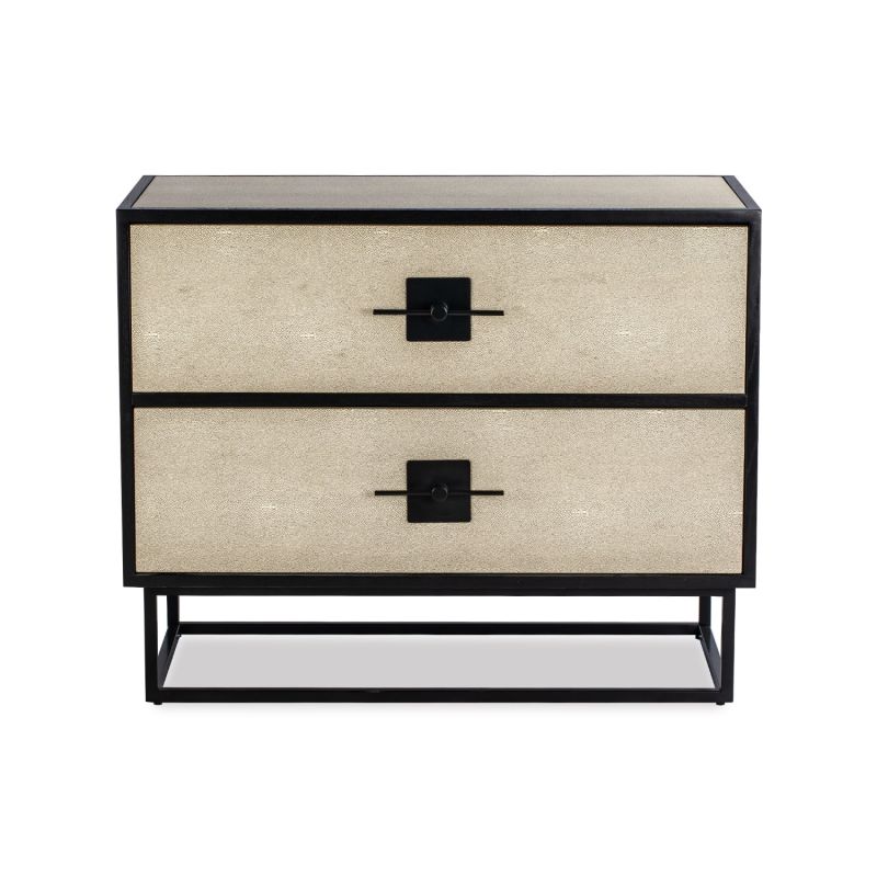 Chest of drawers with beige shagreen top and black solid wood frame