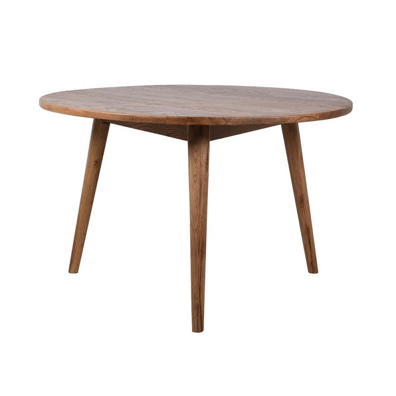 three-legged round wooden dining table