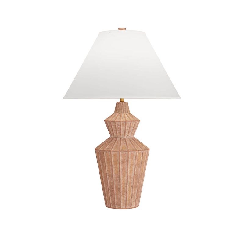 Angular, faceted lamp shape created in white-washed terracotta