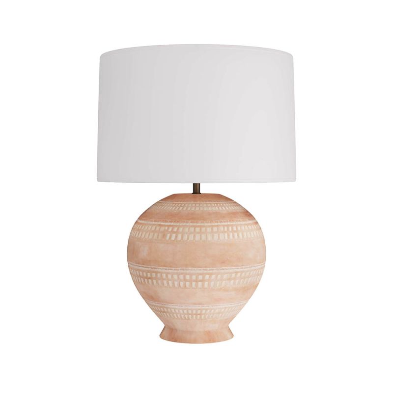 Bulbous carved wooden lamp in white-washed terracotta