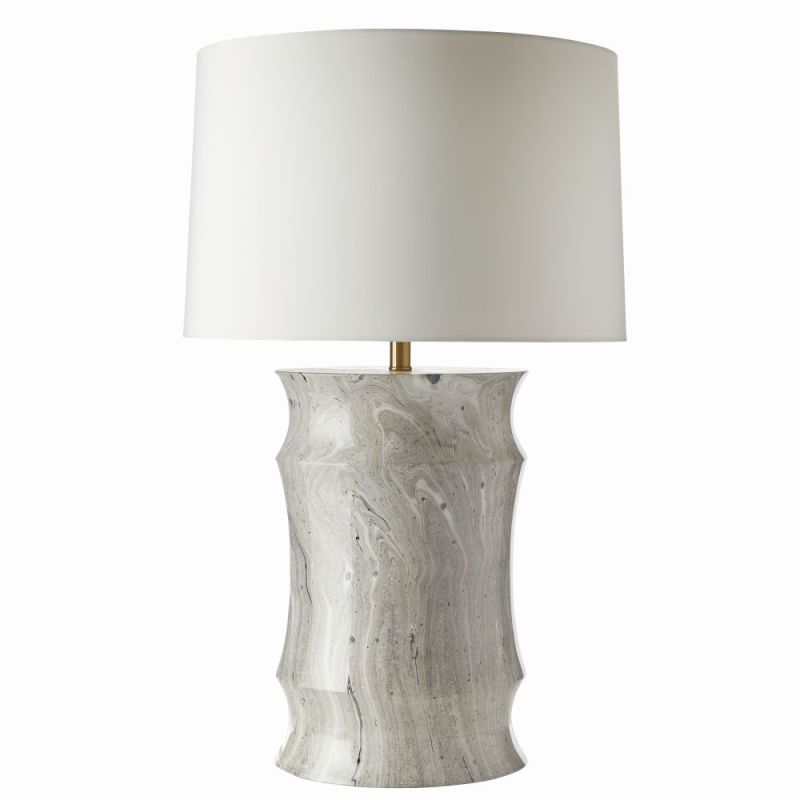 Grey marbled lamp with curved silhouette and gold accents