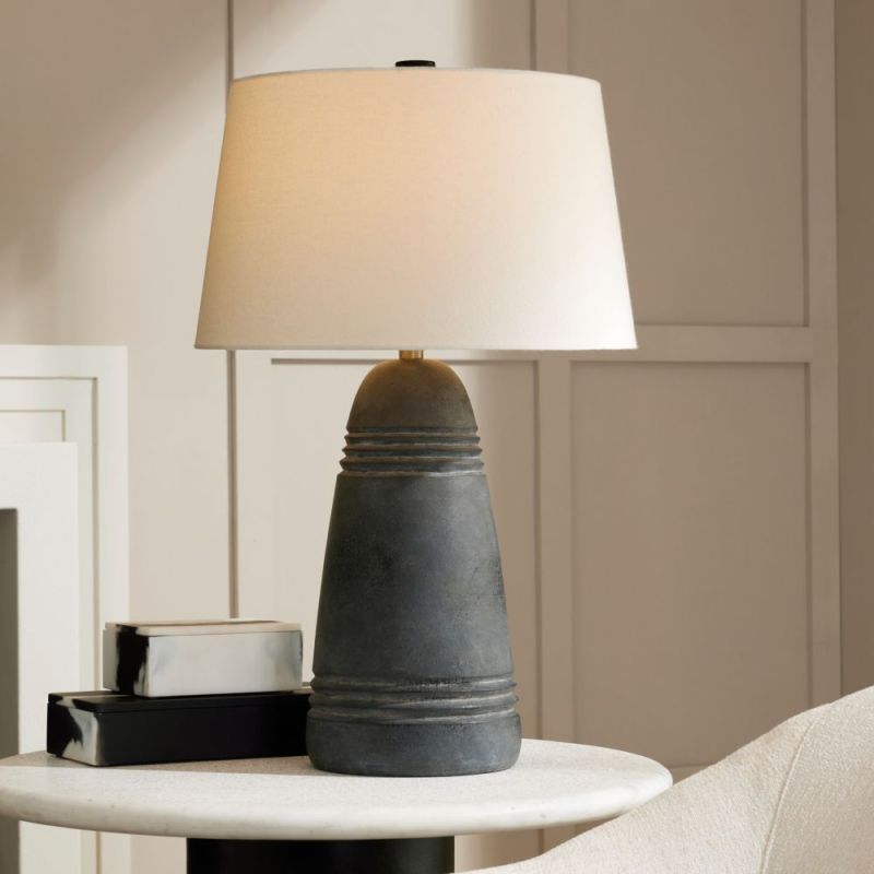 Lamp with organic matte charcoal terracotta base and pale shade