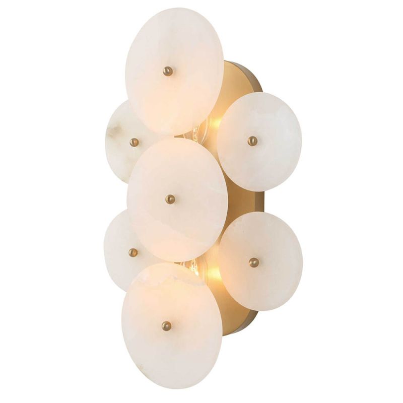 Retrofuture brass wall light with seven white discs