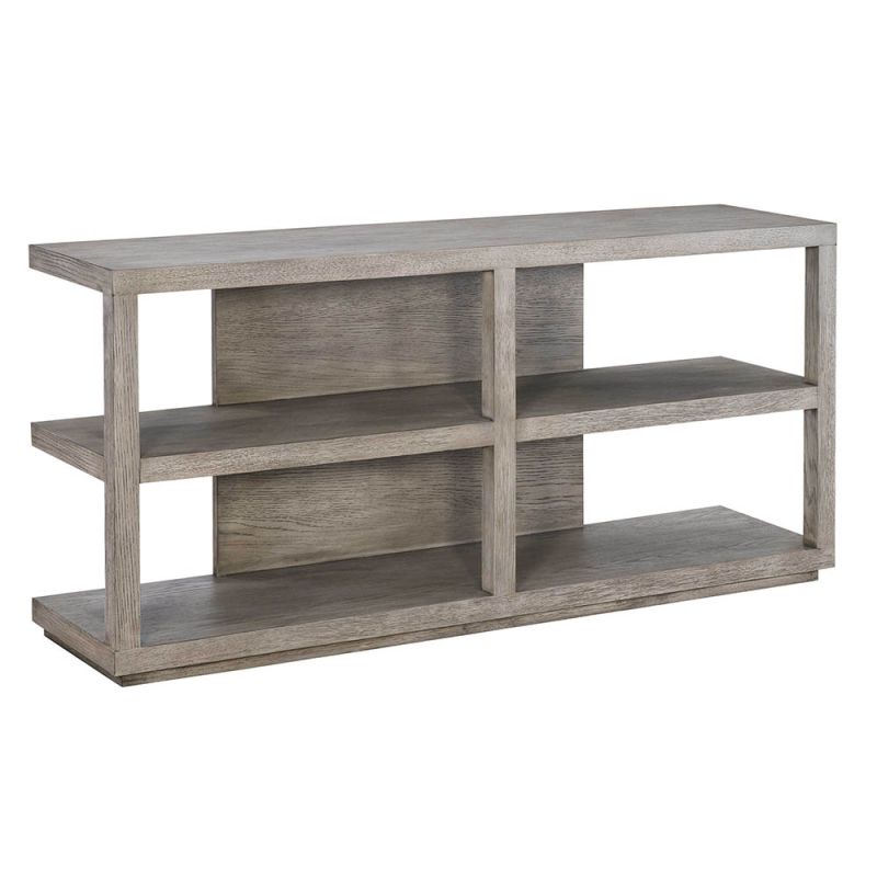 grey washed console table with minimal structured appeal