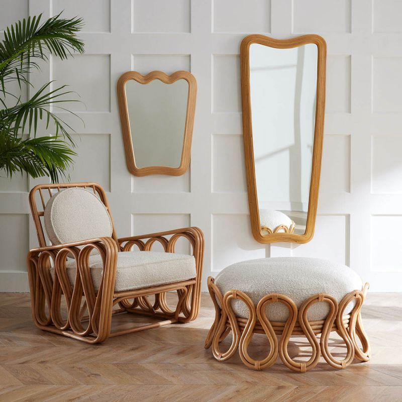 Full length mirror with wooden rippled frame