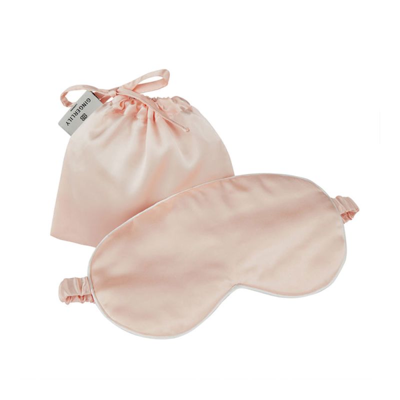 Rose pink silk eye mask with ivory piping detail