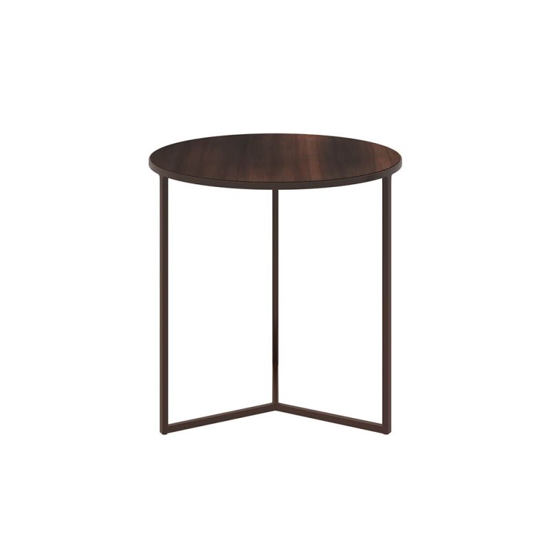 Brown round wood top side table