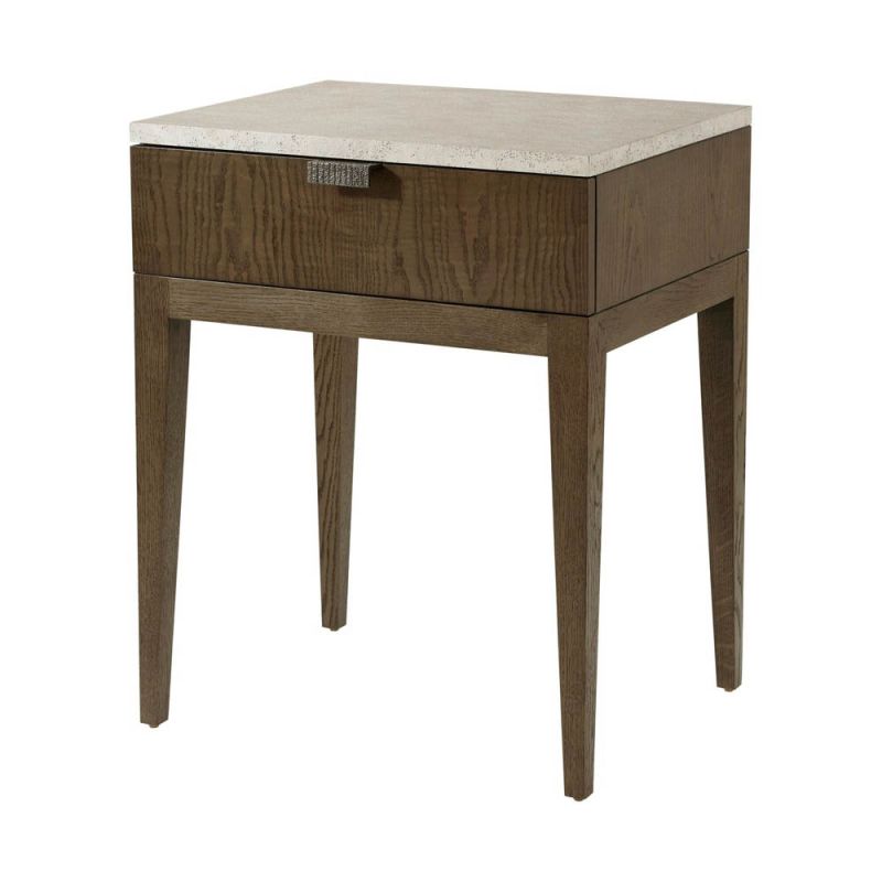 wooden bedside table with concrete-style surface and single drawer