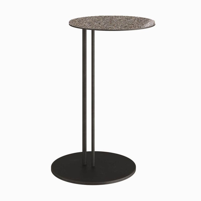 Metal side table with brown ceramic top