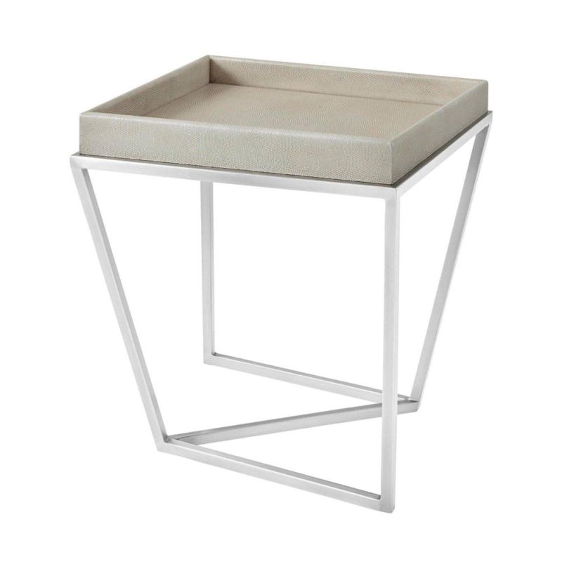 Shagreen effect tray table with silver geometric base