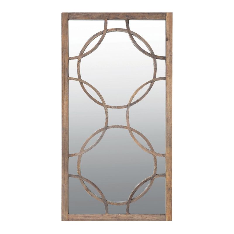 Rectangular wall mirror with wooden circular details