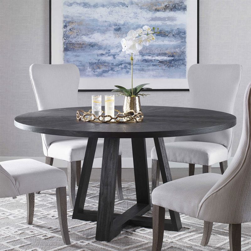 Simple round dining table in black finish