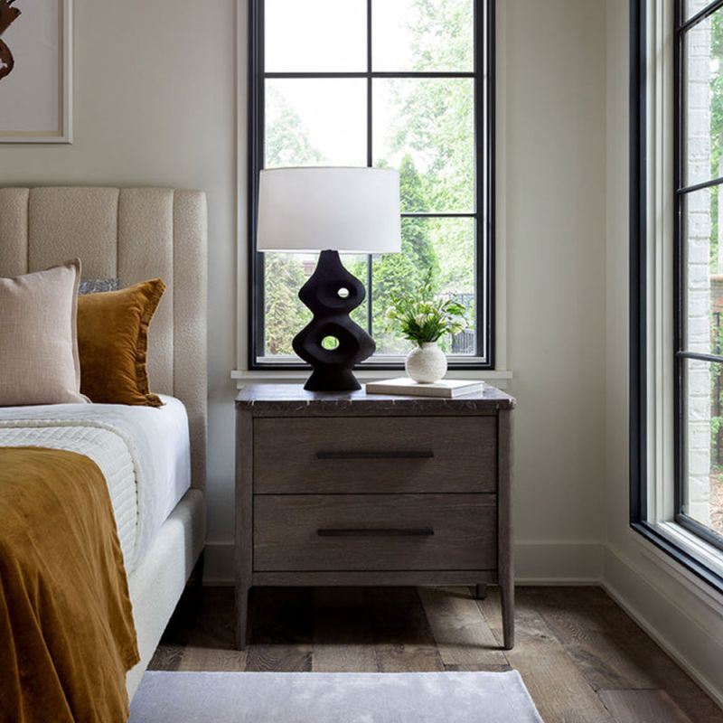 Wooden bedside table with marble top